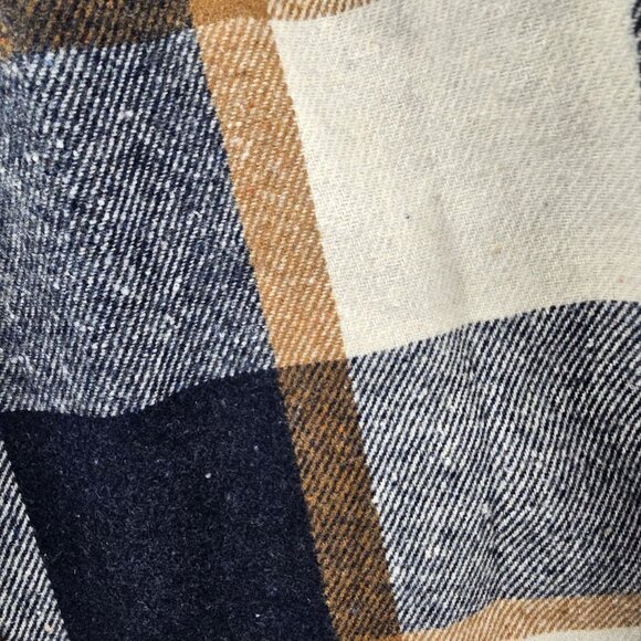 Plaid Polyester Checkered Pants Navy Blue/Brown Colorway Wide Leg Zip Closure - Picture 5 of 8